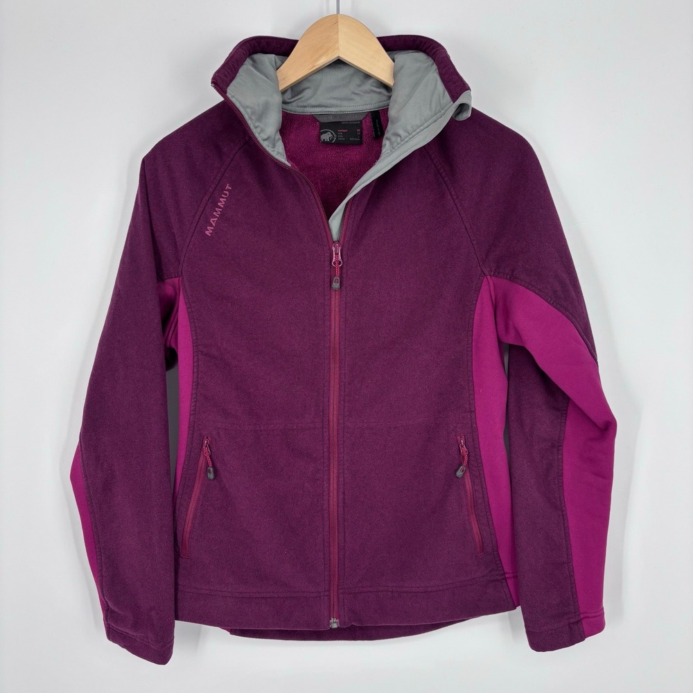 Mammut Full Zip Hooded Jacket Womens M Purple Three Sisters Softshell Fleece Zip